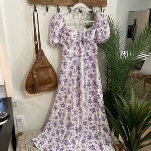 SHEIN Purple Puff Sleeve Maxi Dress for Weddings